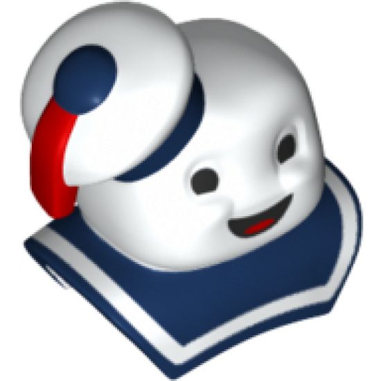 Minifigure, Head, Modified Marshmallow Man with Hat and Collar with Stay Puft Bibendum Charmallow Pattern