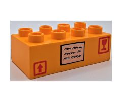 Duplo, Brick 2 x 4 with Shipping Box with Arrow and Glass Pattern