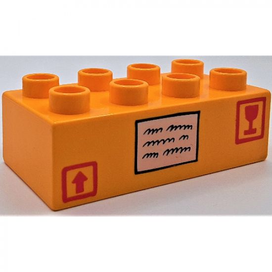 Duplo, Brick 2 x 4 with Shipping Box with Arrow and Glass Pattern