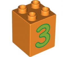 Duplo, Brick 2 x 2 x 2 with Number 3 Lime Pattern