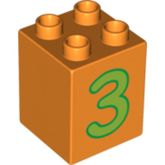 Duplo, Brick 2 x 2 x 2 with Number 3 Lime Pattern