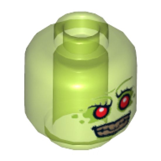 Minifigure, Head Alien with Red Eyes and Silver Teeth Pattern - Hollow Stud