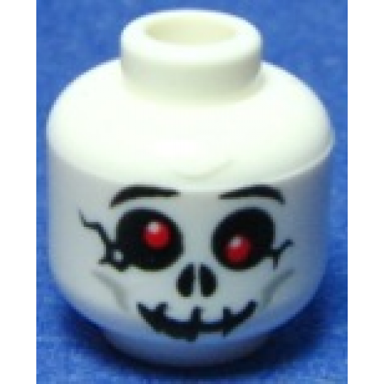 Minifigure, Head Skull Cracked with Red Eyes and Grin Pattern - Blocked Open Stud
