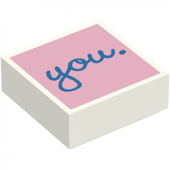 Tile 1 x 1 with Blue 'you.' Script on Bright Pink Background Pattern