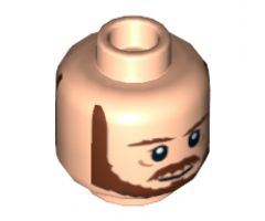 Minifigure, Head Dual Sided Beard, Brown Eyebrows, Moustache, White Pupils / Breathing Apparatus Pattern (SW Qui-Gon) - Hollow Stud