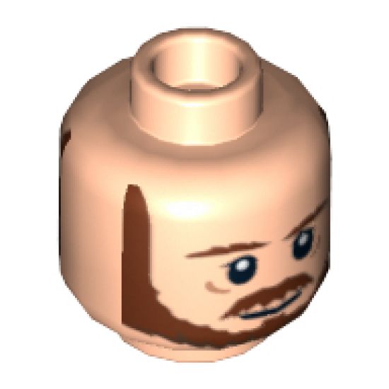 Minifigure, Head Dual Sided Beard, Brown Eyebrows, Moustache, White Pupils / Breathing Apparatus Pattern (SW Qui-Gon) - Hollow Stud