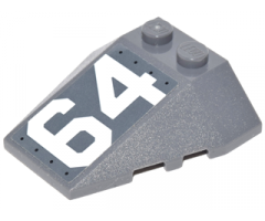 Wedge 4 x 4 Triple with Stud Notches with White '64' on Dark Bluish Gray Background Pattern Model Left Side (Sticker) - Set 76042