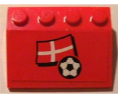 Slope 33 3 x 4 with Flag of Denmark and Soccer Ball on Red Background Pattern (Sticker) - Set 3407