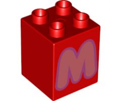 Duplo, Brick 2 x 2 x 2 with Letter M Coral Pattern