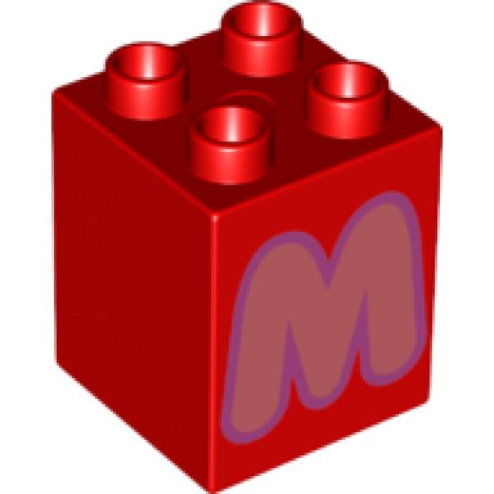 Duplo, Brick 2 x 2 x 2 with Letter M Coral Pattern