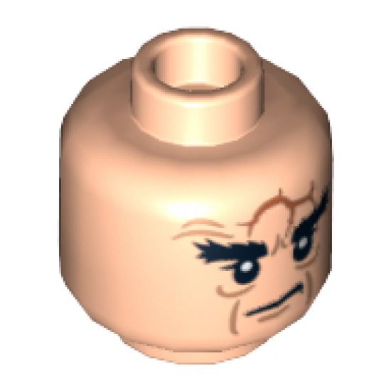 Minifigure, Head Dual Sided LotR Bushy Black Eyebrows, Dark Orange Scars, Stern / Open Mouth with Teeth Pattern - Hollow Stud