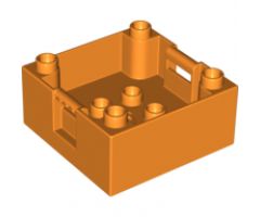 Duplo Container Box 4 x 4 with Studs on Corners with Orange Airplane on White Cloud and Dark Blue Stripe Pattern on Both Sides