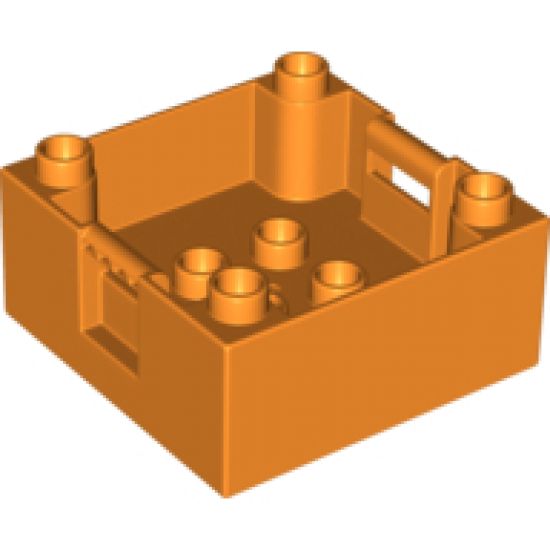 Duplo Container Box 4 x 4 with Studs on Corners with Orange Airplane on White Cloud and Dark Blue Stripe Pattern on Both Sides