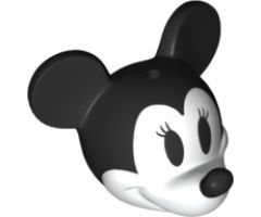 Minifigure, Head, Modified Mouse with Black Ears, Nose and Eyes with Eyelashes Pattern (Black & White Minnie)