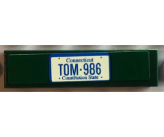 Tile 1 x 4 with 'TOM 986' License Plate on Dark Green Background Pattern (Sticker) - Set 10242