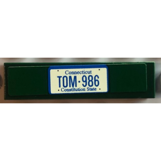 Tile 1 x 4 with 'TOM 986' License Plate on Dark Green Background Pattern (Sticker) - Set 10242