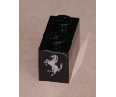 Brick 1 x 2 with Ferrari Logo, Silver Horse Pattern on End (Sticker) - Set 8653