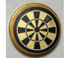 Tile, Round 2 x 2 with Bottom Stud Holder with Pearl Gold and Black Dart Board Pattern (Sticker) - Set 70812