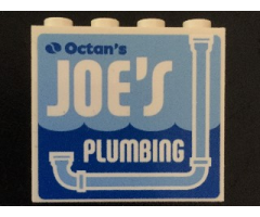 Panel 1 x 4 x 3 with Side Supports - Hollow Studs with 'Octan's JOE'S PLUMBING' and Light Blue Drain Pipe Pattern (Sticker) - Set 70811