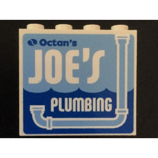 Panel 1 x 4 x 3 with Side Supports - Hollow Studs with 'Octan's JOE'S PLUMBING' and Light Blue Drain Pipe Pattern (Sticker) - Set 70811