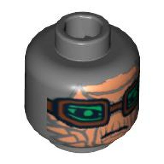 Minifigure, Head Alien with SW Brown and Green Goggles and Light Nougat Face Pattern (Hondo Ohnaka) - Hollow Stud