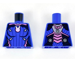 Torso Female Bodysuit, Dark Pink Trim, White Rabbit Head in Dark Pink Circle, 8 Dark Blue Vertical Stripes Pattern