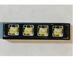 Tile 1 x 4 with 4 Square Yellow Headlights on Black Background Pattern (Sticker) - Set 8443