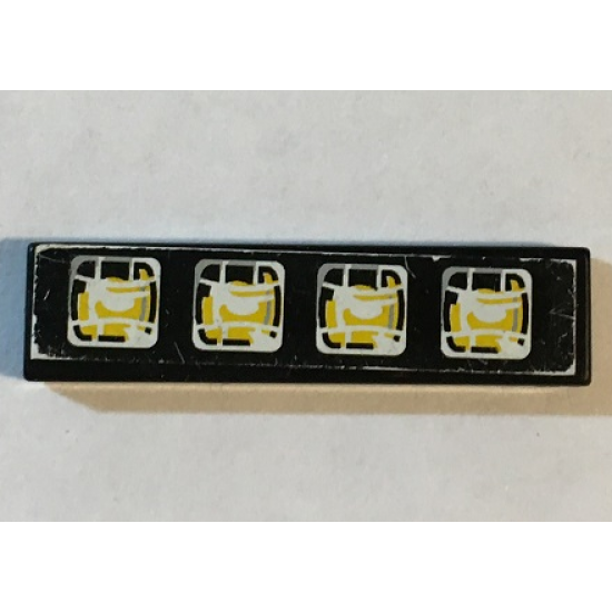 Tile 1 x 4 with 4 Square Yellow Headlights on Black Background Pattern (Sticker) - Set 8443