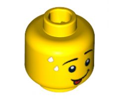 Minifigure, Head Male Black Eyebrows, Smile with Red Tongue Out and White Sweat Drops on Forehead Pattern - Hollow Stud