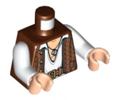 Torso PotC Vest with Gold Design with White Open Shirt, Belt and Pendant Pattern / White Arms / Light Nougat Hands