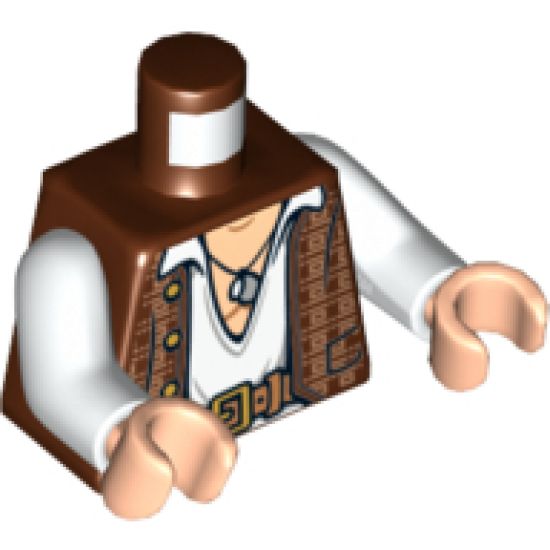 Torso PotC Vest with Gold Design with White Open Shirt, Belt and Pendant Pattern / White Arms / Light Nougat Hands