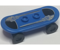 Minifigure, Utensil Skateboard with Trolley Wheel Holders with Silver Bonefish on Transparent Background Pattern (Sticker) and Black Trolley Wheels (42511pb19 / 2496)