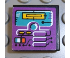 Tile 2 x 2 with Turquoise Screen on Purple Background Pattern (Sticker) - Sets 3038 / 8266