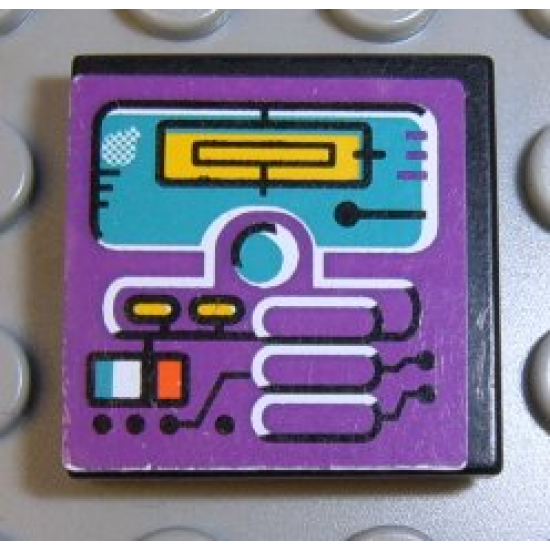 Tile 2 x 2 with Turquoise Screen on Purple Background Pattern (Sticker) - Sets 3038 / 8266
