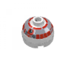 Brick, Round 2 x 2 Dome Top with Silver and Red Pattern (R5-D4) - 6 Arcs on Top