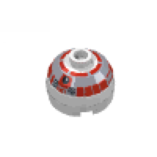Brick, Round 2 x 2 Dome Top with Silver and Red Pattern (R5-D4) - 6 Arcs on Top