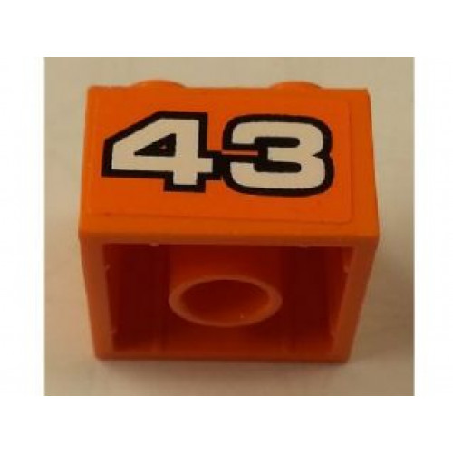 Brick 2 x 2 with White '43' with Black Outline on Orange Background Pattern (Sticker) - Set 8162