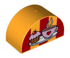 Duplo, Brick 2 x 4 x 2 Curved Top with Coffee Cup with Heart and Cupcake on Plate Pattern