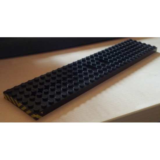 Train Base 6 x 28 with 10 Round Holes Each End with Black and Yellow Danger Stripes Pattern Both Ends (Stickers) - Set 7755