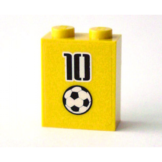 Brick 1 x 2 x 2 with Inside Axle Holder with Number 10 and Soccer Ball (Football) Pattern (Sticker) - Set 3424