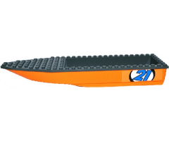 Boat Hull Unitary 28 x 8 with Dark Bluish Gray Top with Blue '21' in White Circle Pattern on Both Sides (Stickers) - Set 60085