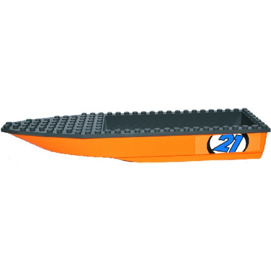 Boat Hull Unitary 28 x 8 with Dark Bluish Gray Top with Blue '21' in White Circle Pattern on Both Sides (Stickers) - Set 60085