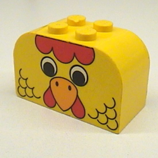 Slope, Curved 4 x 2 x 2 Double with Four Studs with Chicken Face Pattern