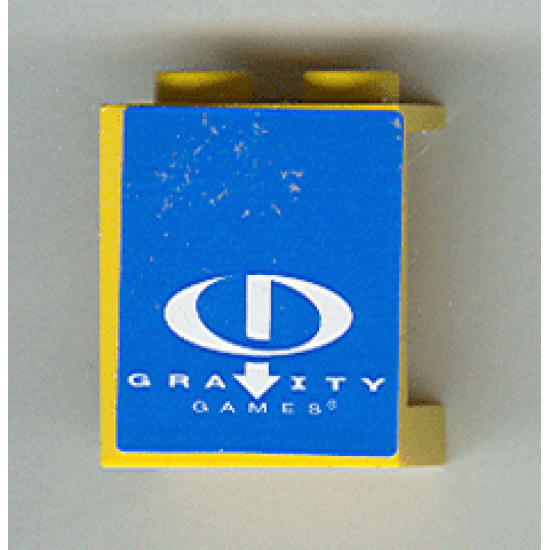 Panel 1 x 2 x 2 - Hollow Studs with White Gravity Games Logo on Blue Background Pattern (Sticker) - Set 3538