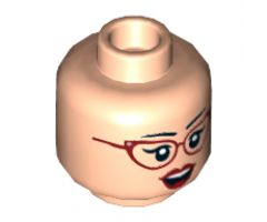 Minifigure, Head Dual Sided Female Dark Red Glasses and Lips, Quizzical / Excited Pattern - Hollow Stud