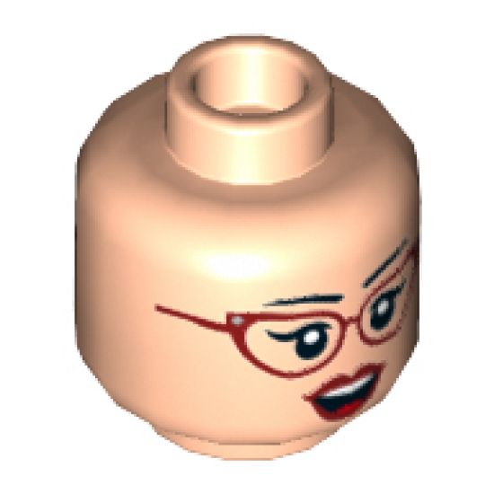 Minifigure, Head Dual Sided Female Dark Red Glasses and Lips, Quizzical / Excited Pattern - Hollow Stud