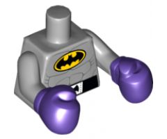 Torso Batman Logo in Yellow Oval with Muscles and Black Belt with Bat on Buckle Pattern / Light Bluish Gray Arms / Dark Purple Boxing Gloves