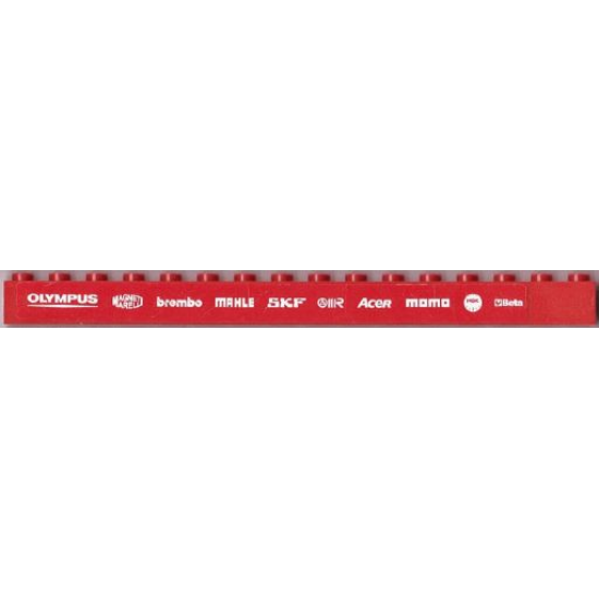 Brick 1 x 16 with White 'OLYMPUS', 'MAGNETI MARELLI', 'brembo', 'MAHLE', 'SKF', 'ACER', 'MOMO', 'NGK' and 'Beta' Pattern (Sticker) - Set 8654