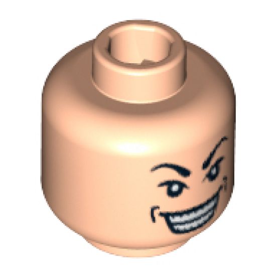 Minifigure, Head Male Arched Eyebrows, White Pupils, Wide Grin with Dimples Pattern - Blocked Open Stud