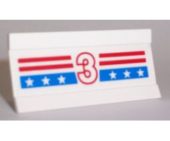 Vehicle Spoiler / Plow Blade 6 x 3 with Hinge with Red and Blue Stripes with White Number 3 and Stars Pattern (Sticker) - Set 1992